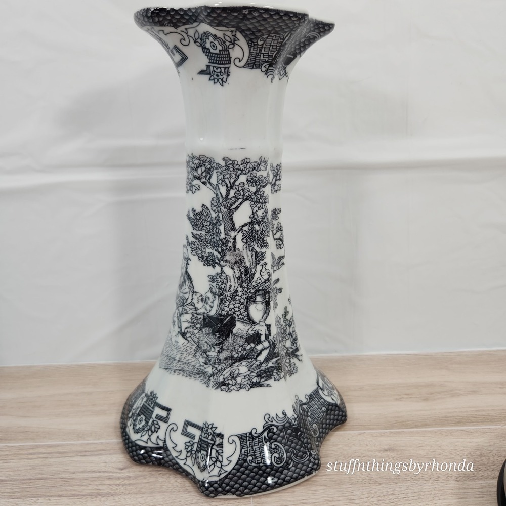 Chinese 10" black and white DECHANG TAOCI Candlestick Holder antique.